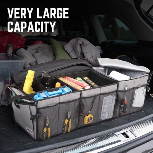 DNA MOTORING Car Trunk Organizer, Waterproof 600D Oxford Fabric with PVC Coating, 70L Foldable Trunk Organizer with 2 Compartments & 4 mesh Pockets, Suitable for Any Car, SUV, Grey, TOOLS-00420 in Saudi Arabia