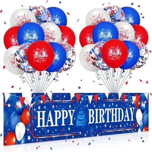 Red White and Blue Birthday Decorations 24Pcs Blue Red White Birthday Balloons and Red White Blue Birthday Banner for 4th of July Independence Day Patriotic Baseball Baby Shower Birthday Party in Kuwait