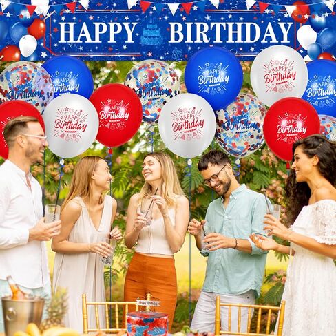 Red White and Blue Birthday Decorations 24Pcs Blue Red White Birthday Balloons and Red White Blue Birthday Banner for 4th of July Independence Day Patriotic Baseball Baby Shower Birthday Party in Kuwait