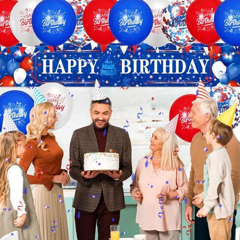 Red White and Blue Birthday Decorations 24Pcs Blue Red White Birthday Balloons and Red White Blue Birthday Banner for 4th of July Independence Day Patriotic Baseball Baby Shower Birthday Party in Kuwait