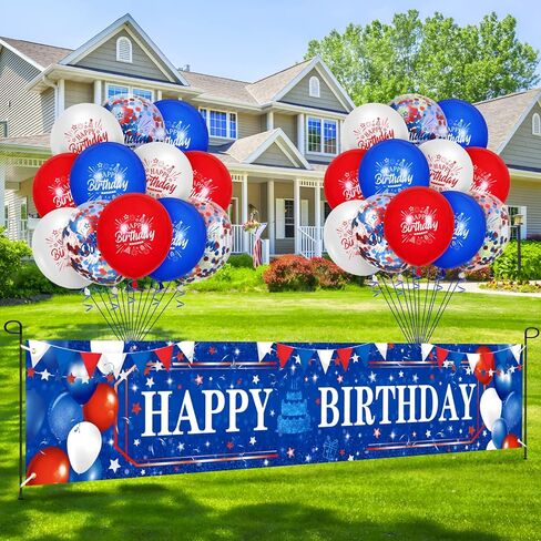 Red White and Blue Birthday Decorations 24Pcs Blue Red White Birthday Balloons and Red White Blue Birthday Banner for 4th of July Independence Day Patriotic Baseball Baby Shower Birthday Party in Kuwait
