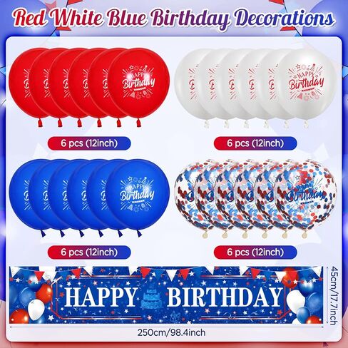 Red White and Blue Birthday Decorations 24Pcs Blue Red White Birthday Balloons and Red White Blue Birthday Banner for 4th of July Independence Day Patriotic Baseball Baby Shower Birthday Party in Kuwait