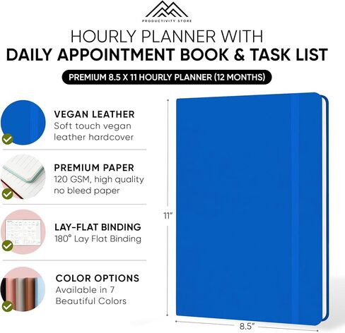Hourly Planner & Appointment Book (8.5" x 11") - Premium Hourly Planner with Daily Schedule & 30-Minute Time Slots for Better Time Management by PRODUCTIVITY STORE (A4, Blue) in Saudi Arabia