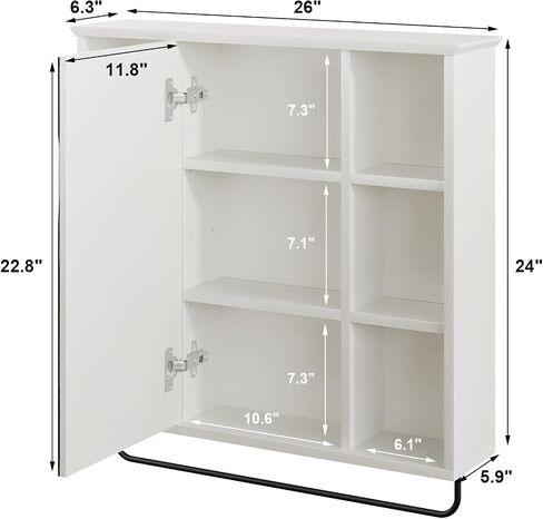 ChooChoo Medicine Cabinet with Mirror, Wall Mounted Bathroom Storage Cabinet with Mirror Door, Removable Shelves and 6 Open Shelves, Grey in Saudi Arabia