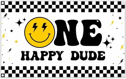 72x43inch One Happy Dude Backdrop Smiley Face Theme Photography Background for Kids 1st Birthday Party Decorations Hippie Groovy Photo Banner Booth in Saudi Arabia