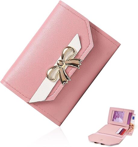 FuninCrea Small Wallets Woman, Leather Women Purse Credit Card Holder for Women, Womens Wallet Slim Wallet Soft Cute Wallet with Bow Knot & Buckle Bifold Ladies Wallet with ID Window (Blue) in Saudi Arabia