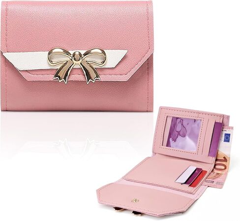 FuninCrea Small Wallets Woman, Leather Women Purse Credit Card Holder for Women, Womens Wallet Slim Wallet Soft Cute Wallet with Bow Knot & Buckle Bifold Ladies Wallet with ID Window (Blue) in Saudi Arabia