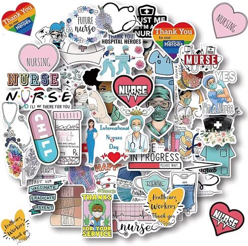 50 Pcs Nurse Stickers, Nursing Stickers Nurse's Day Decals Nurse Accessories Medical Decals for Work Nurse Week Gifts for Computer Water Bottles Cups Planner Scrapbook Car Luggage in Saudi Arabia