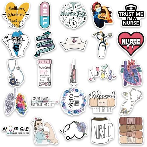 50 Pcs Nurse Stickers, Nursing Stickers Nurse's Day Decals Nurse Accessories Medical Decals for Work Nurse Week Gifts for Computer Water Bottles Cups Planner Scrapbook Car Luggage in Saudi Arabia