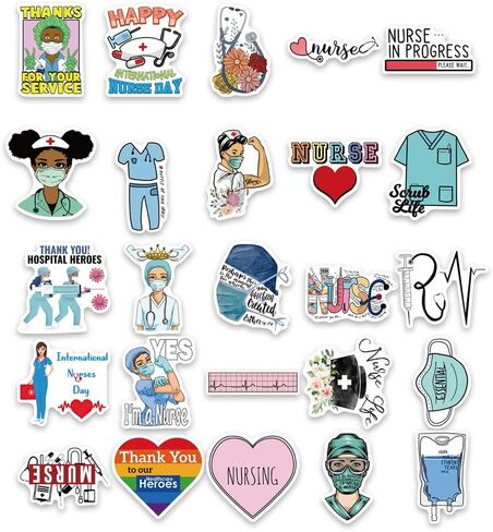50 Pcs Nurse Stickers, Nursing Stickers Nurse's Day Decals Nurse Accessories Medical Decals for Work Nurse Week Gifts for Computer Water Bottles Cups Planner Scrapbook Car Luggage in Saudi Arabia