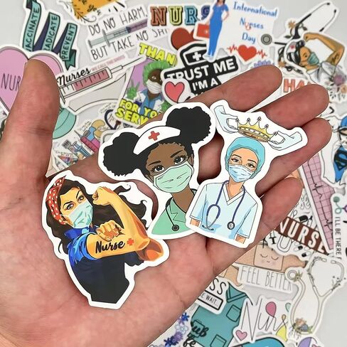 50 Pcs Nurse Stickers, Nursing Stickers Nurse's Day Decals Nurse Accessories Medical Decals for Work Nurse Week Gifts for Computer Water Bottles Cups Planner Scrapbook Car Luggage in Saudi Arabia