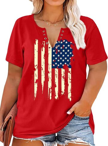 USA Flag V-Neck Shirt: Women 4th July Tshirt Patriotic Shirt American Flag Sexy Short Sleeve Top in Saudi Arabia