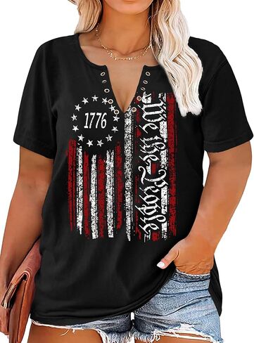 USA Flag V-Neck Shirt: Women 4th July Tshirt Patriotic Shirt American Flag Sexy Short Sleeve Top in Saudi Arabia