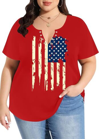 USA Flag V-Neck Shirt: Women 4th July Tshirt Patriotic Shirt American Flag Sexy Short Sleeve Top in Saudi Arabia