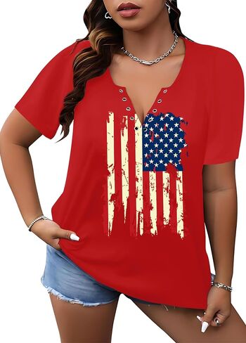 USA Flag V-Neck Shirt: Women 4th July Tshirt Patriotic Shirt American Flag Sexy Short Sleeve Top in Saudi Arabia