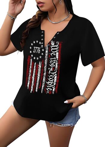 USA Flag V-Neck Shirt: Women 4th July Tshirt Patriotic Shirt American Flag Sexy Short Sleeve Top in Saudi Arabia