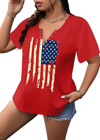 USA Flag V-Neck Shirt: Women 4th July Tshirt Patriotic Shirt American Flag Sexy Short Sleeve Top in Saudi Arabia