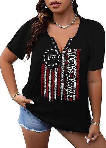 USA Flag V-Neck Shirt: Women 4th July Tshirt Patriotic Shirt American Flag Sexy Short Sleeve Top in Saudi Arabia