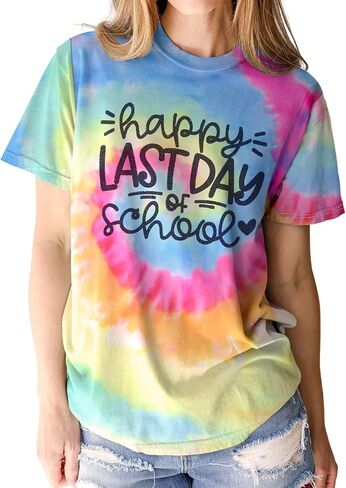 IZYJOY Last Day of School Teacher Shirts Women End of Year Teacher Tie Dye Tshirt School Graduation Tee Appreciation Gift Top in Saudi Arabia