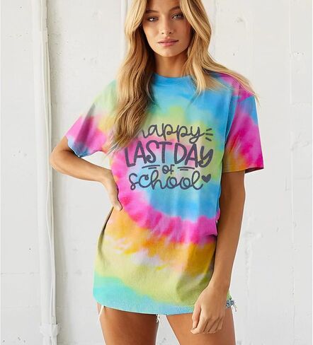 IZYJOY Last Day of School Teacher Shirts Women End of Year Teacher Tie Dye Tshirt School Graduation Tee Appreciation Gift Top in Saudi Arabia