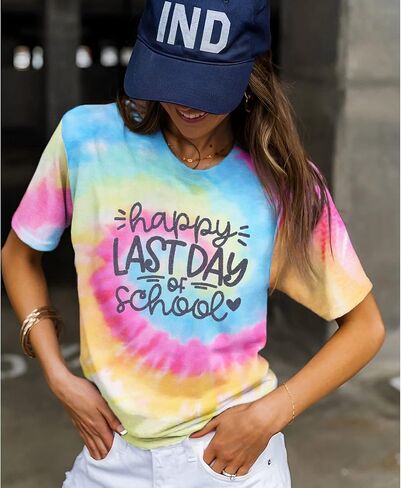 IZYJOY Last Day of School Teacher Shirts Women End of Year Teacher Tie Dye Tshirt School Graduation Tee Appreciation Gift Top in Saudi Arabia
