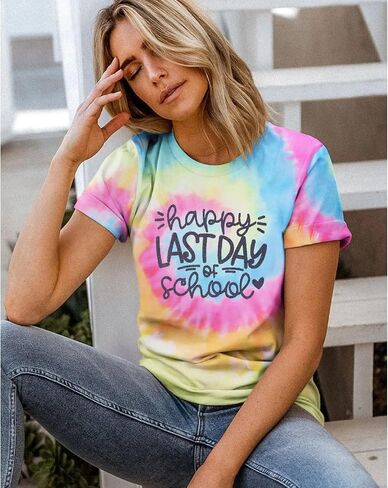IZYJOY Last Day of School Teacher Shirts Women End of Year Teacher Tie Dye Tshirt School Graduation Tee Appreciation Gift Top in Saudi Arabia