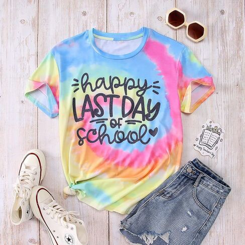 IZYJOY Last Day of School Teacher Shirts Women End of Year Teacher Tie Dye Tshirt School Graduation Tee Appreciation Gift Top in Saudi Arabia