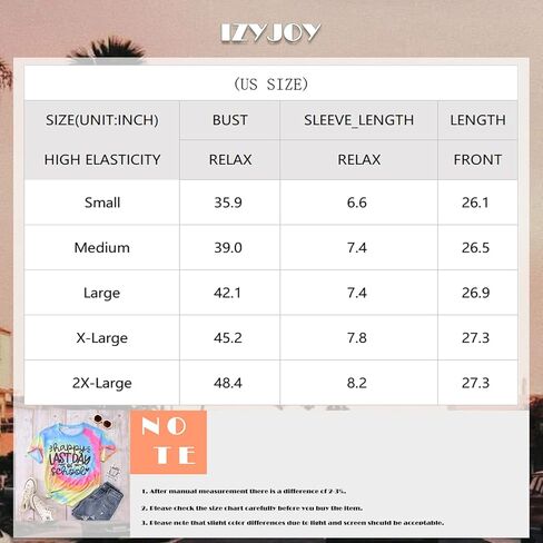 IZYJOY اليوم الأخير من المدرسة المعلم قمصان النساء نهاية العام المعلم التعادل صبغ التي شيرت مدرسة التخرج المحملة التقدير هدية أعلى in Kuwait