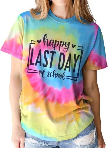 IZYJOY Last Day of School Teacher Shirts Women End of Year Teacher Tie Dye Tshirt School Graduation Tee Appreciation Gift Top in Saudi Arabia