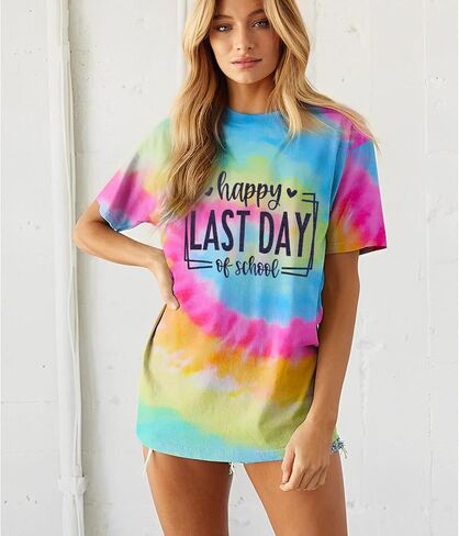 IZYJOY Last Day of School Teacher Shirts Women End of Year Teacher Tie Dye Tshirt School Graduation Tee Appreciation Gift Top in Saudi Arabia