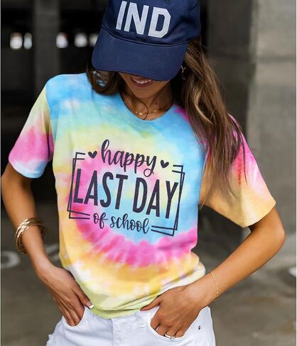 IZYJOY Last Day of School Teacher Shirts Women End of Year Teacher Tie Dye Tshirt School Graduation Tee Appreciation Gift Top in Saudi Arabia