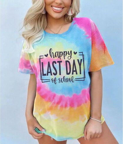 IZYJOY Last Day of School Teacher Shirts Women End of Year Teacher Tie Dye Tshirt School Graduation Tee Appreciation Gift Top in Saudi Arabia