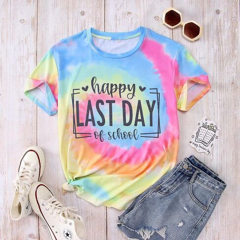 IZYJOY Last Day of School Teacher Shirts Women End of Year Teacher Tie Dye Tshirt School Graduation Tee Appreciation Gift Top in Saudi Arabia