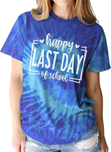 IZYJOY اليوم الأخير من المدرسة المعلم قمصان النساء نهاية العام المعلم التعادل صبغ التي شيرت مدرسة التخرج المحملة التقدير هدية أعلى in Kuwait