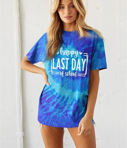 IZYJOY اليوم الأخير من المدرسة المعلم قمصان النساء نهاية العام المعلم التعادل صبغ التي شيرت مدرسة التخرج المحملة التقدير هدية أعلى in Kuwait