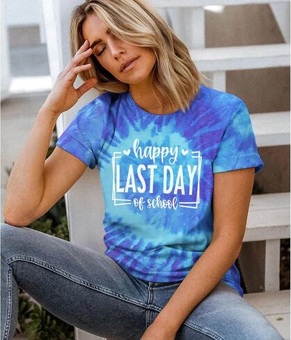 IZYJOY اليوم الأخير من المدرسة المعلم قمصان النساء نهاية العام المعلم التعادل صبغ التي شيرت مدرسة التخرج المحملة التقدير هدية أعلى in Kuwait