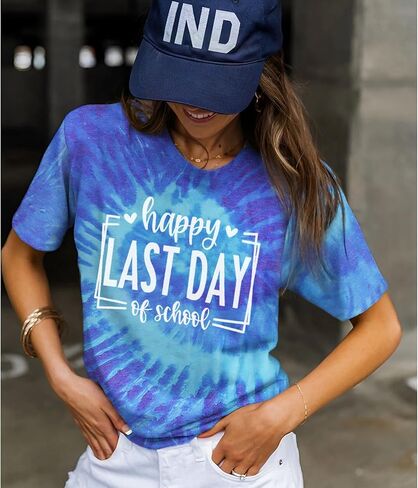 IZYJOY اليوم الأخير من المدرسة المعلم قمصان النساء نهاية العام المعلم التعادل صبغ التي شيرت مدرسة التخرج المحملة التقدير هدية أعلى in Kuwait