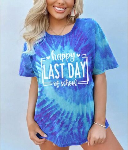 IZYJOY اليوم الأخير من المدرسة المعلم قمصان النساء نهاية العام المعلم التعادل صبغ التي شيرت مدرسة التخرج المحملة التقدير هدية أعلى in Kuwait