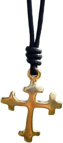 Spanish Cross Necklace - Mens Leather Choker, Christmas Gift, Father's Day, Antique Jewelry, Catholic Faith, Christian Crosses, Men Passion, Knight Templar, Protection (Rustic Brown, Antique Leather) in Kuwait