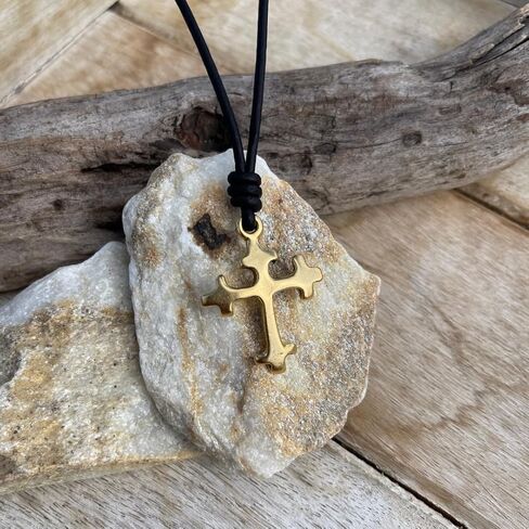 Spanish Cross Necklace - Mens Leather Choker, Christmas Gift, Father's Day, Antique Jewelry, Catholic Faith, Christian Crosses, Men Passion, Knight Templar, Protection (Rustic Brown, Antique Leather) in Kuwait