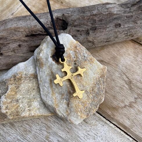 Spanish Cross Necklace - Mens Leather Choker, Christmas Gift, Father's Day, Antique Jewelry, Catholic Faith, Christian Crosses, Men Passion, Knight Templar, Protection (Rustic Brown, Antique Leather) in Kuwait