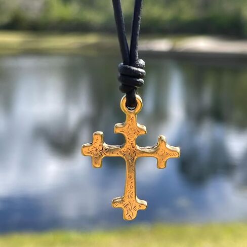 Spanish Cross Necklace - Mens Leather Choker, Christmas Gift, Father's Day, Antique Jewelry, Catholic Faith, Christian Crosses, Men Passion, Knight Templar, Protection (Rustic Brown, Antique Leather) in Kuwait