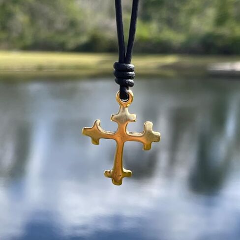 Spanish Cross Necklace - Mens Leather Choker, Christmas Gift, Father's Day, Antique Jewelry, Catholic Faith, Christian Crosses, Men Passion, Knight Templar, Protection (Rustic Brown, Antique Leather) in Kuwait