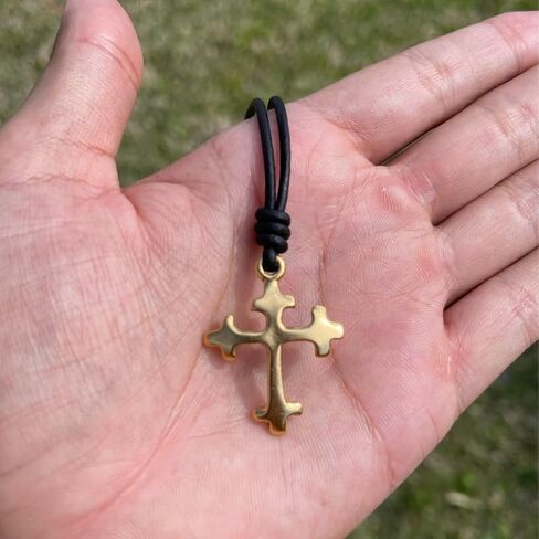 Spanish Cross Necklace - Mens Leather Choker, Christmas Gift, Father's Day, Antique Jewelry, Catholic Faith, Christian Crosses, Men Passion, Knight Templar, Protection (Rustic Brown, Antique Leather) in Kuwait