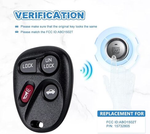 4 BTN Car Key Fob Replacement for 1996-2000 Chevy Tahoe 1997-2002 GMC Savana 1500 1997-1999 Buick Lesabre ABO1502T (1) in Saudi Arabia