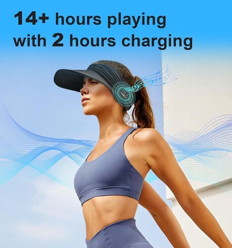 قبعات واقي من الشمس من MUSICOZY مع سماعات بلوتوث وقبعات الشاطئ وقبعات للنساء للحماية من الأشعة فوق البنفسجية للرياضة والجولف والتنس والجري باللون الأسود in Kuwait