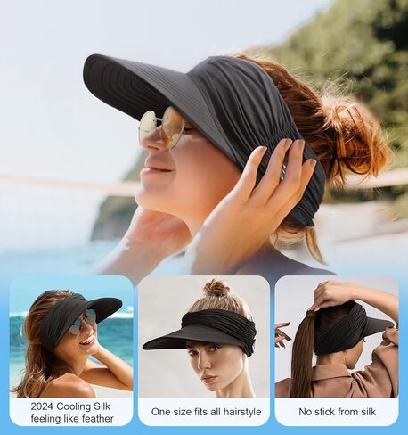 قبعات واقي من الشمس من MUSICOZY مع سماعات بلوتوث وقبعات الشاطئ وقبعات للنساء للحماية من الأشعة فوق البنفسجية للرياضة والجولف والتنس والجري باللون الأسود in Kuwait