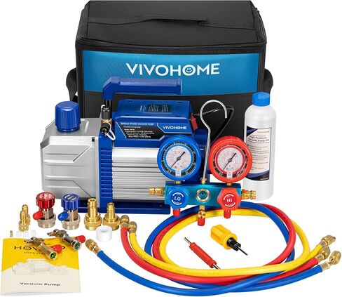 VIVOHOME 110V 1/3 HP 4.5CFM مضخة تفريغ تكييف الهواء أحادية المرحلة ومجموعة قياس مشعب التيار المتردد، محرك بدون بريق لأنظمة R32 R1234yf R134a R22 R410a، إعادة شحن تبريد تكييف الهواء HVAC in Saudi Arabia