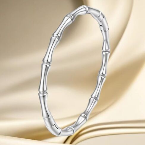 XAM Stainless Steel Bamboo Style Classic Plain Open Clasp Bangle Bracelet Spring Buckle Bracelet Textured Jewelry Gift for Women in Saudi Arabia