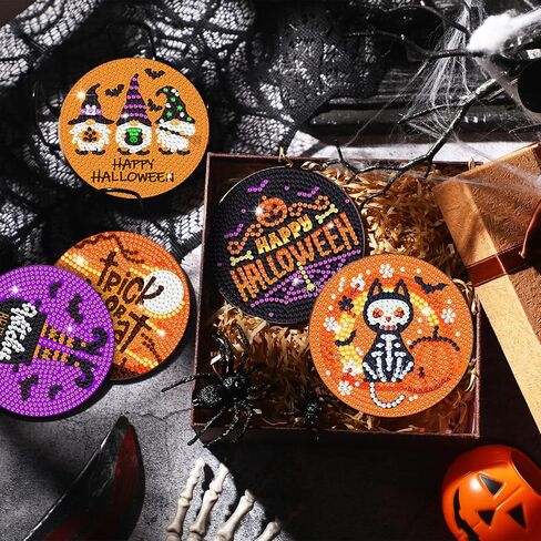 Suttmin 8 قطع من أطقم الأكواب الماسية للهالوين مجموعات الماس DIY مع حامل قواعد أكواب جنوم اليقطين شبح الماس للبالغين والأطفال عيد الميلاد من أجل هدية الحفلات المبتدئة in Kuwait